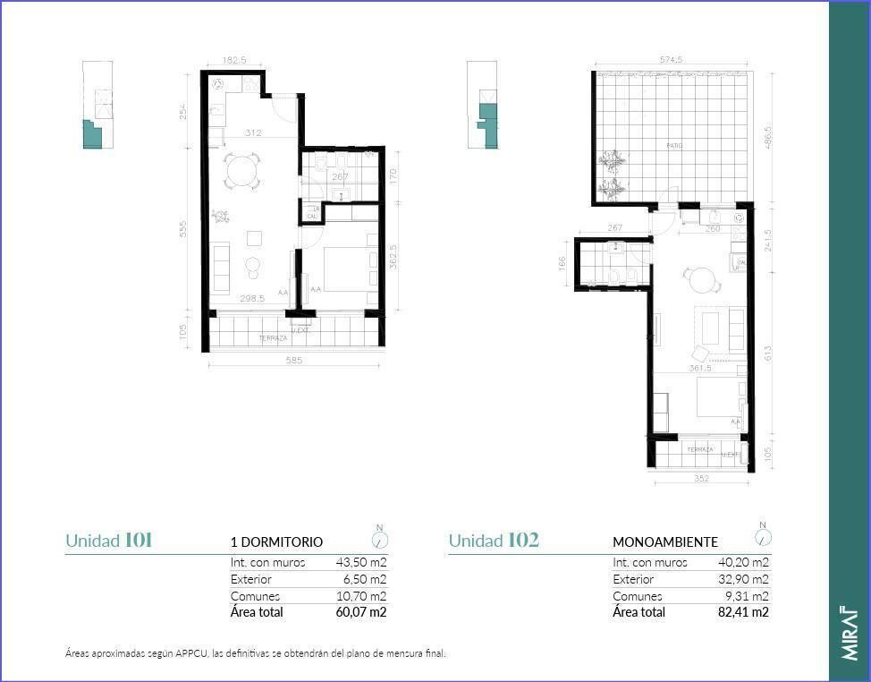 Apartamento monoambiente con patio en venta en Cordón - 102