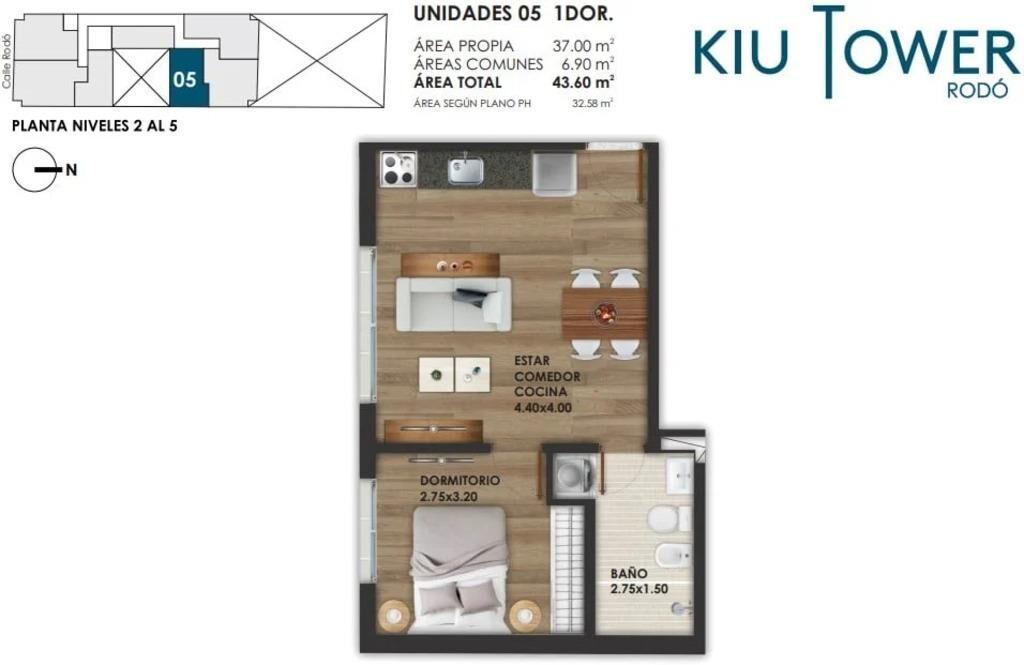 Venta apartamento de 1 dormitorio en Kiu Tower Rodó, Cordón