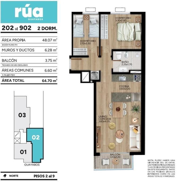 Venta de apartamento de 2 dormitorios en Rúa Guayabos, Cordó