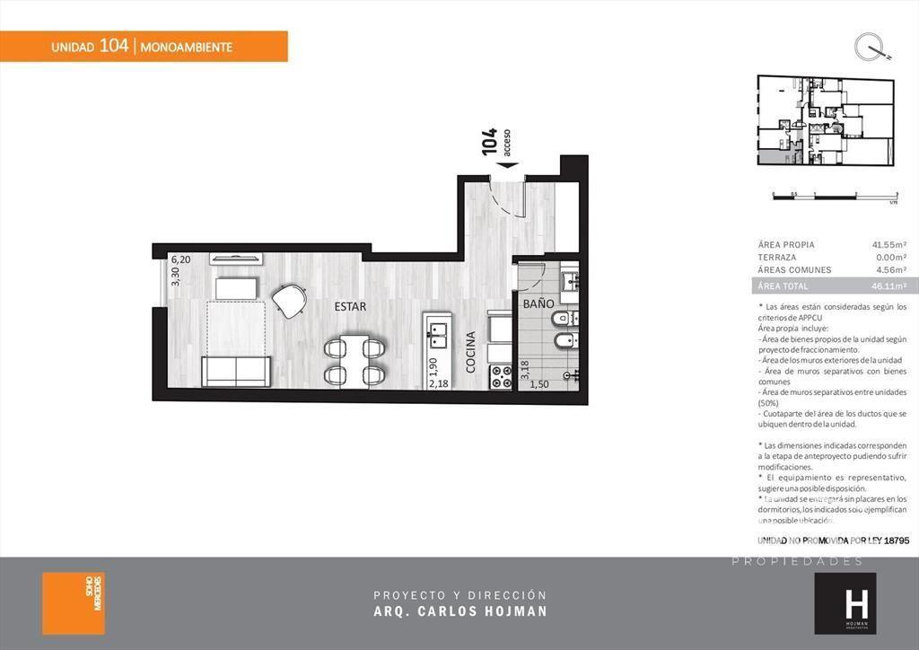 Venta apartamento monoambiente en Cordón