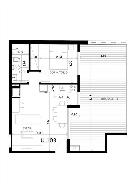 Apartamento 1 Dormitorio en Cordón