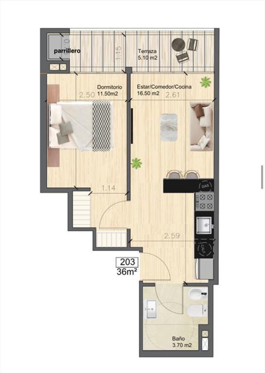 VENTA DEPTO CENTRO 1 DORMITORIO CON PATIO INTERNO