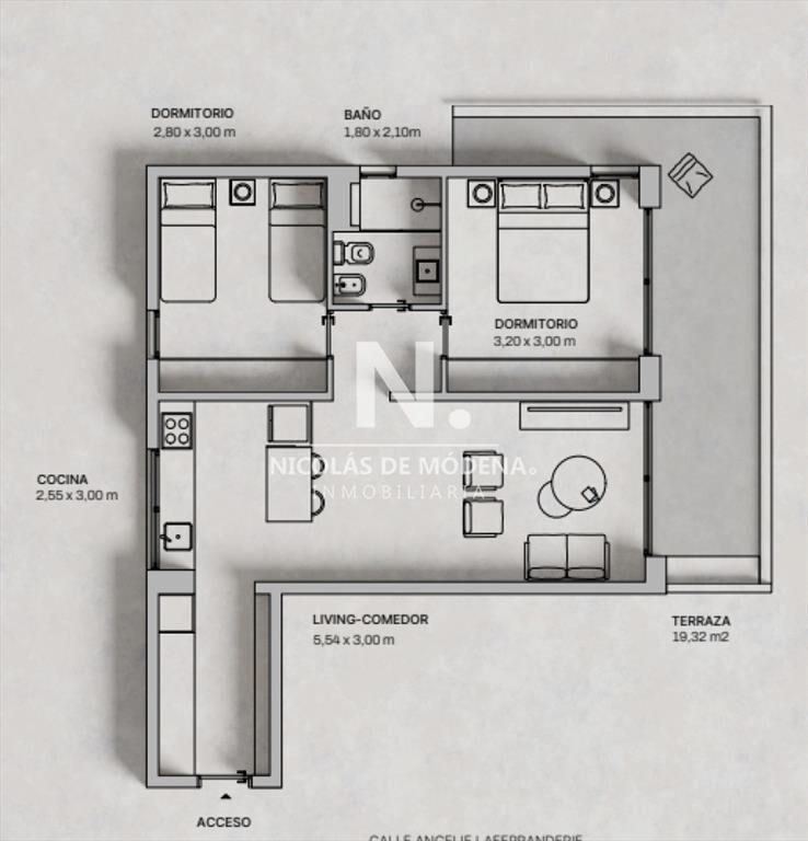Se vende apartamento de 2 dormitorios con terraza