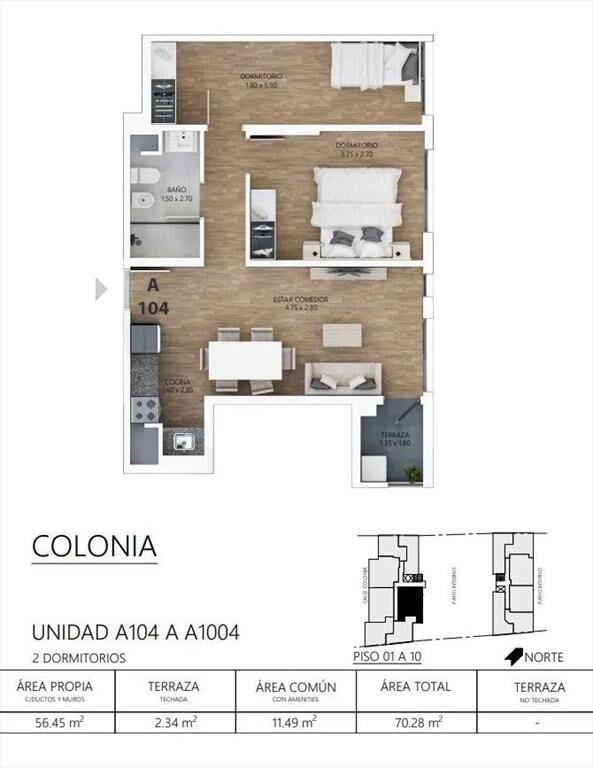 venta Apartamento 2 dormitorio a estrenar ONN BH tres cruce