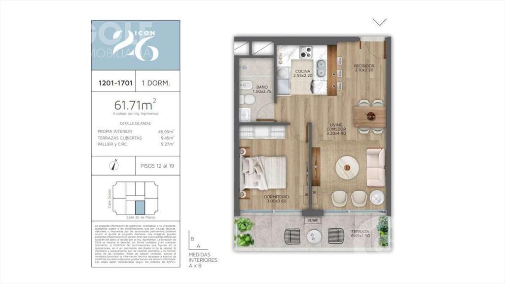 Venta de apartamento 1 dormitorio con amplia terraza en Poc