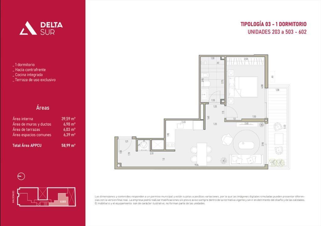 VENTA BARRIO SUR APTO 1 DORM. SET 26 CONTRAFRENTE