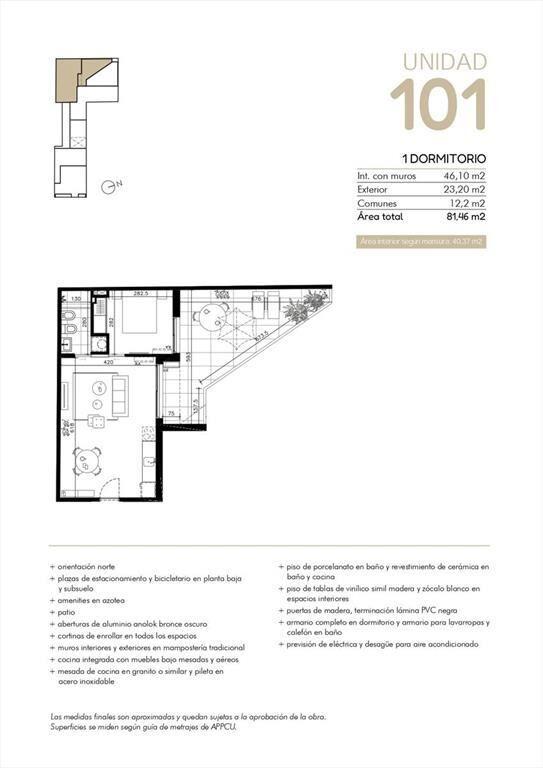 Venta Apartamento 1 Dormitorio en Cordon Sur