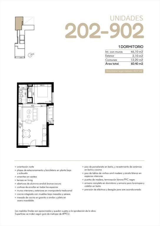 Venta Apartamento 1 Dormitorio en Cordon Sur