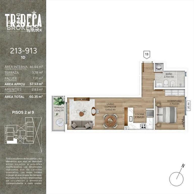 Apartamento de un dormitorio en venta en Cordón Sur - 213