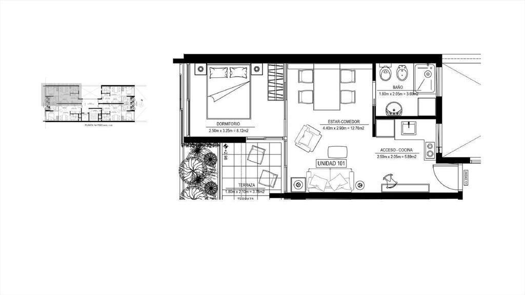 Apartamento en venta de un dormitorio en Tres Cruces - 101