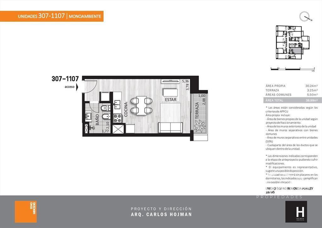 Venta apartamento Monoambiente en Cordón