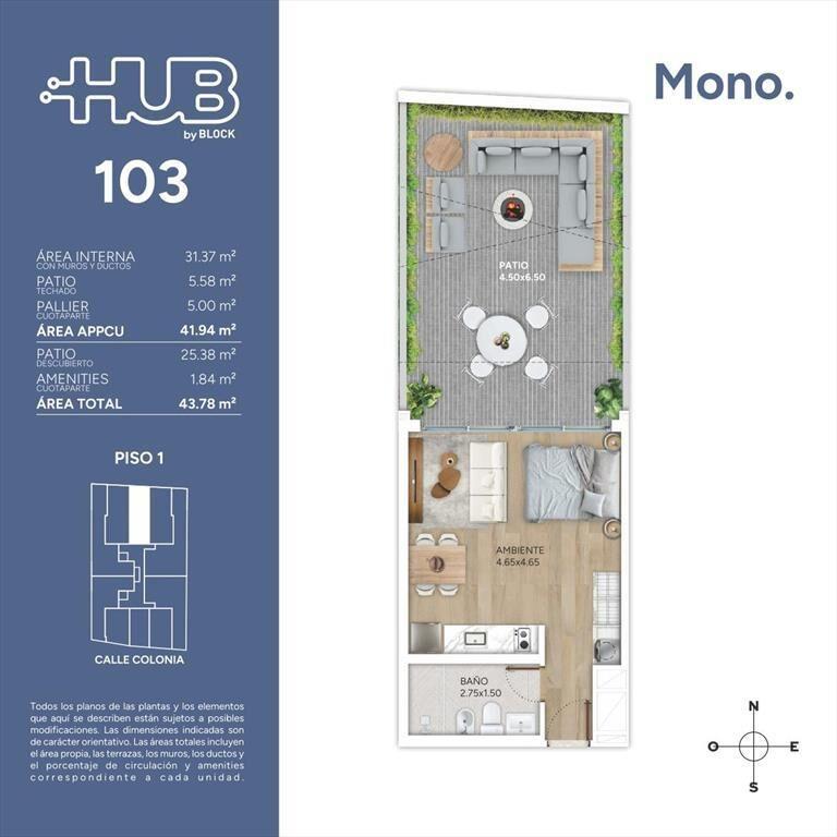 Venta Apartamento Monoambiente en Cordon