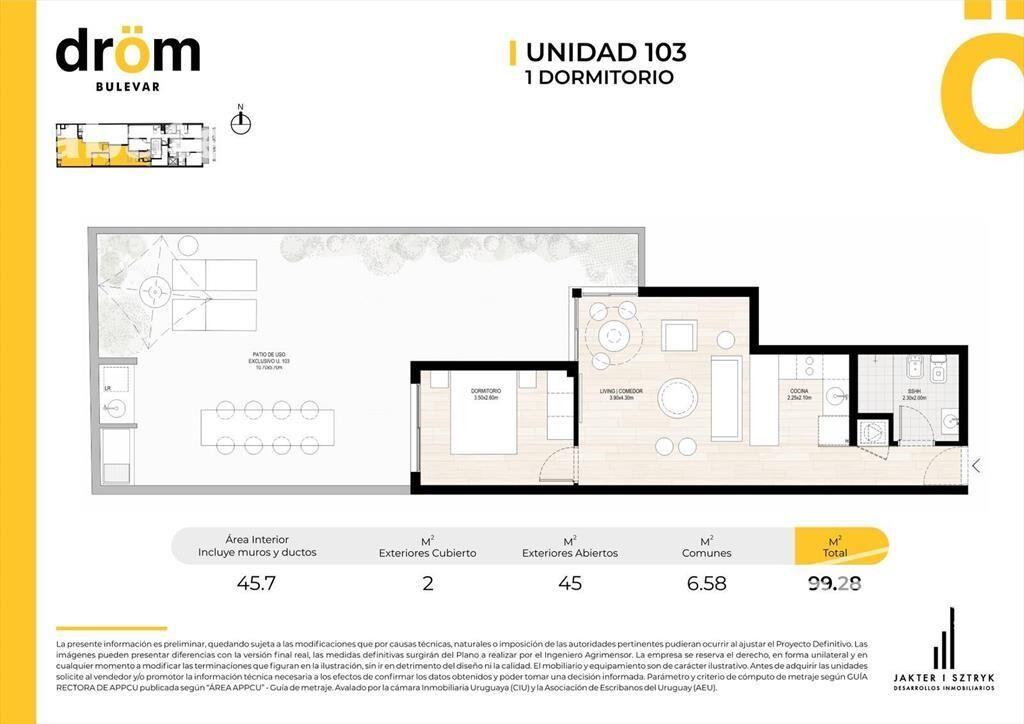 Apartamento 1 dormitorio con GRAN PATIO PRIVADO a estrenar