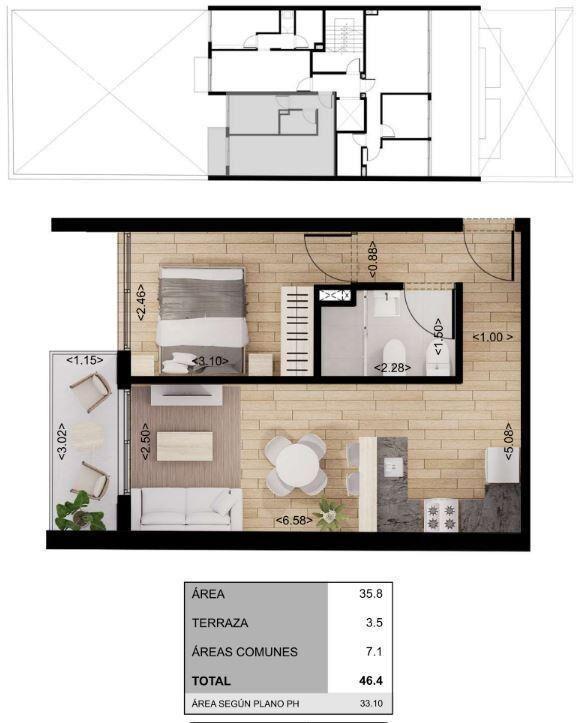 Apartamento de un dormitorio en venta en Cordón Sur - 1003
