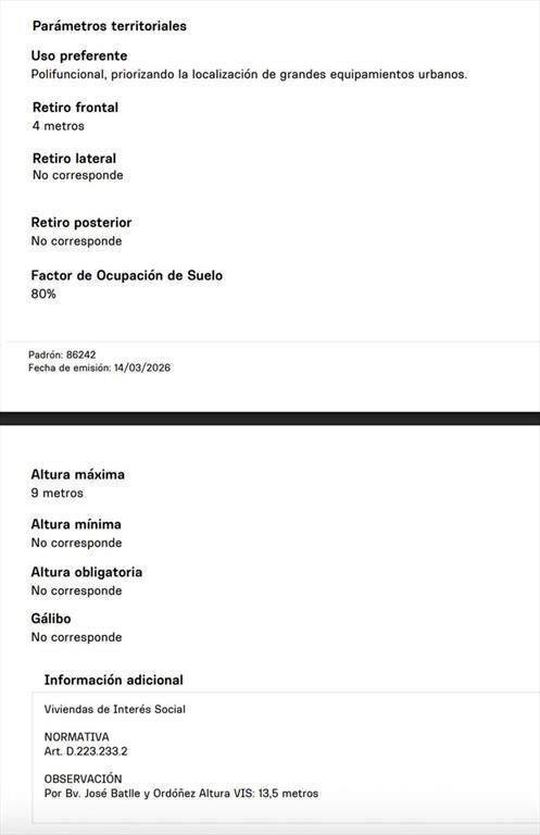 Venta Terreno Bv.José Batlle y Ordóñez Ley VIS