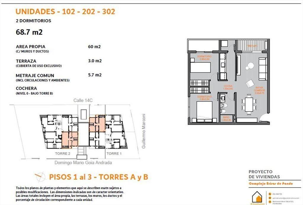 Venta apartamento 2 dormitorios con piscina Pando