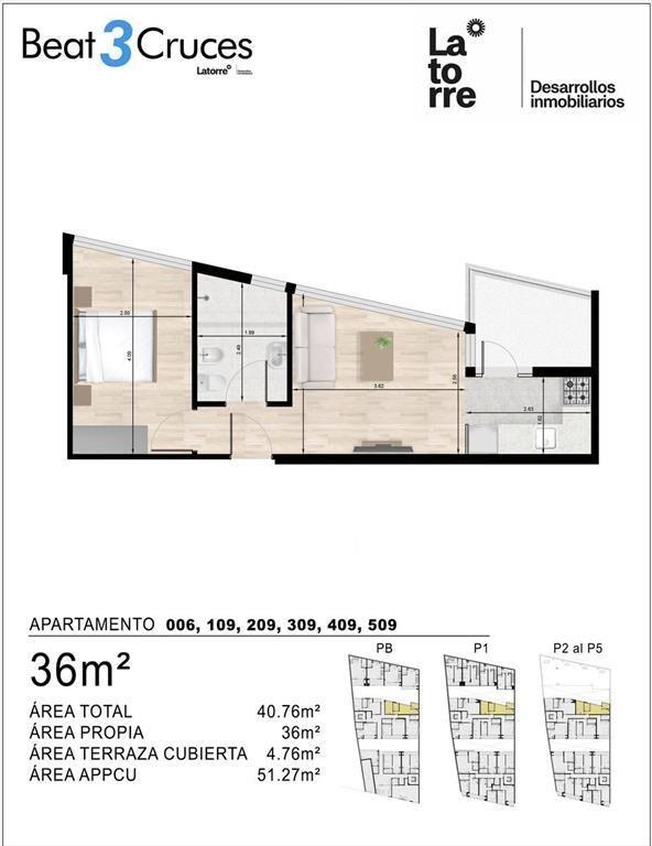 Venta Apartamento 1 Dormitorio en Tres cruces