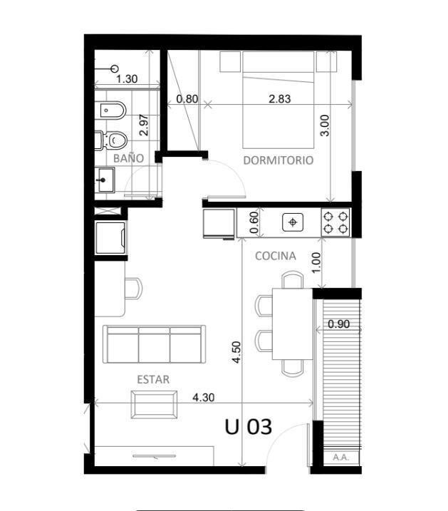 Apartamento 1 Dormitorio en Cordón