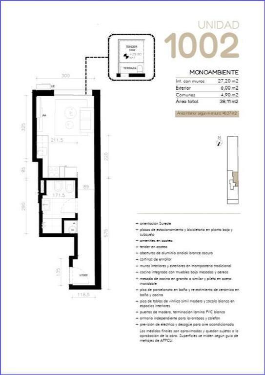 Apartamento monoambiente en venta en Cordón Sur - 1002