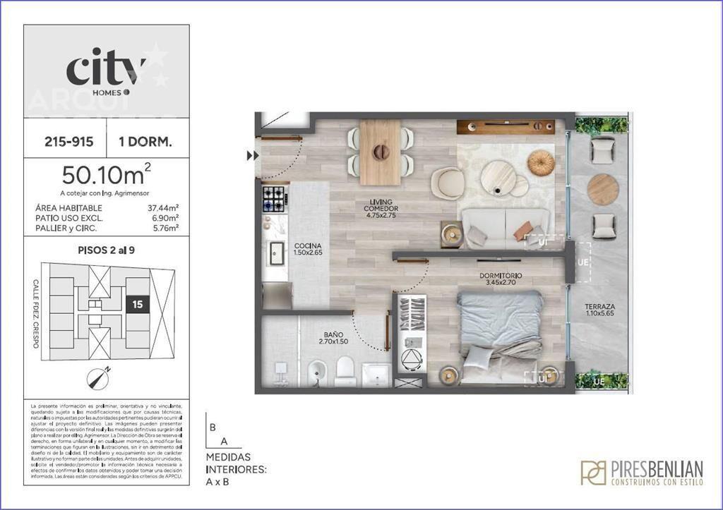 Apartamento de un dormitorio en venta en Cordón - 515