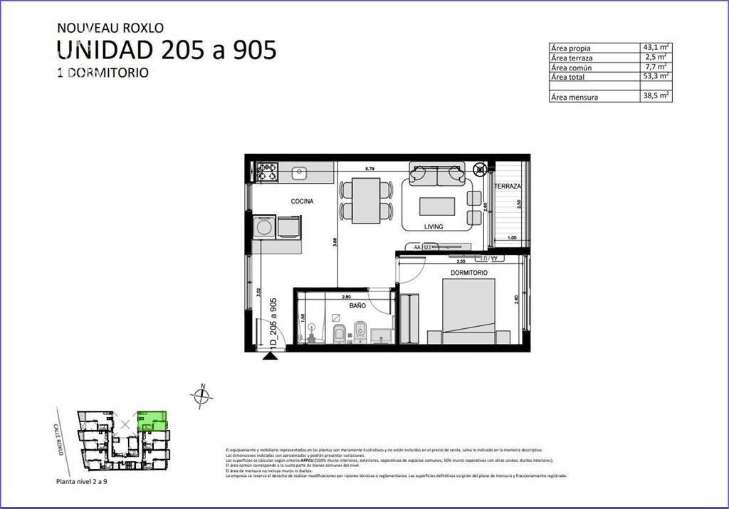 Apartamento de un dormitorio en venta en Cordón - 905