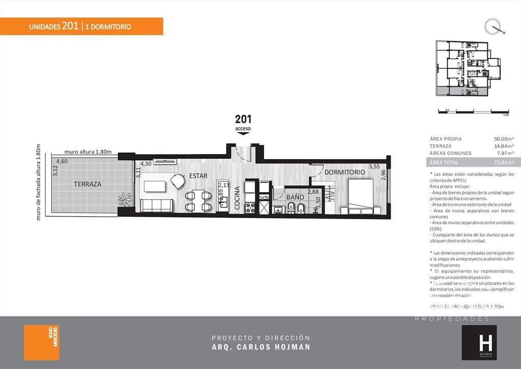 Venta apartamento 1 dormitorio con patio