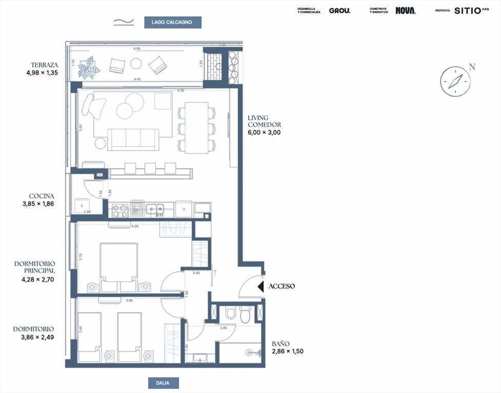 Venta apto 2 dorm, frente a Lago Calcagno