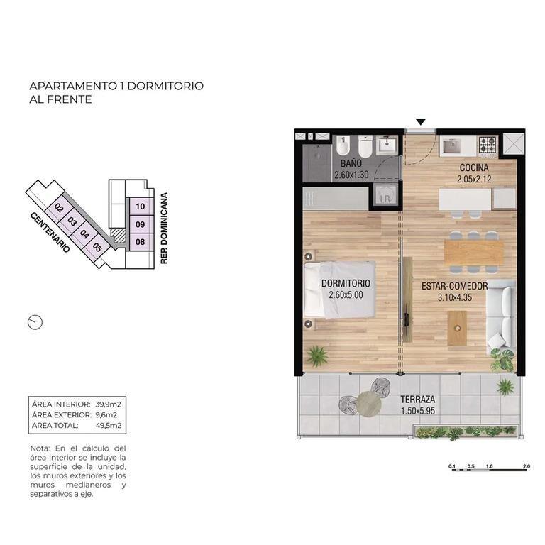 Venta de apartamento de 1 dormitorio en Centenario Plaza, la