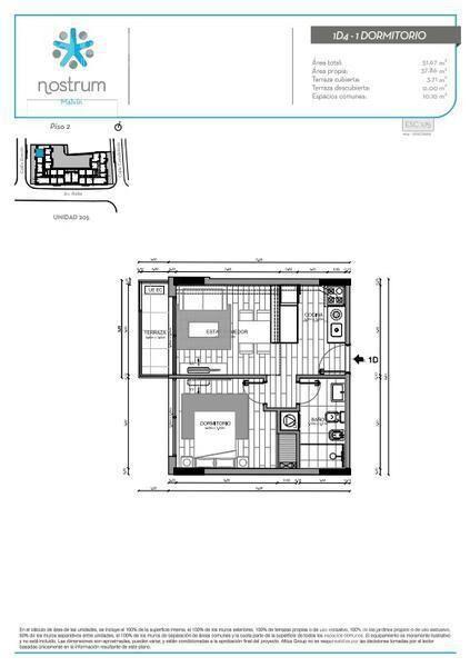 Vendo apartamento de 1 dormitorio con terraza al frente, en