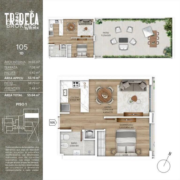 Apartamento de un dormitorio con patio en venta en Cordón S