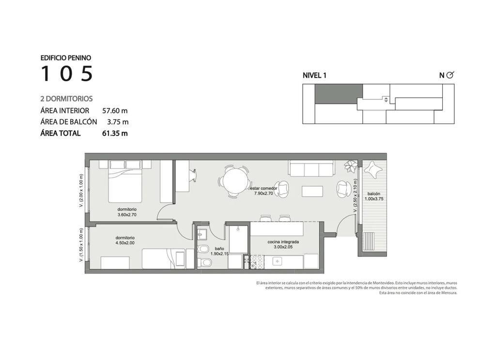 Venta de apartamento de 2 dormitorios en Penino, la Unión