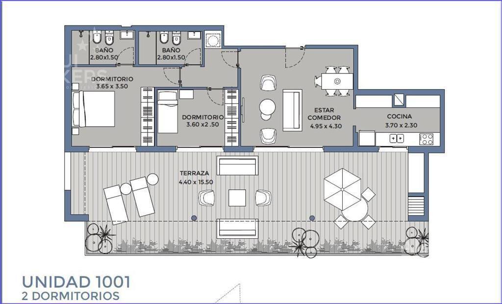 Apartamento penthouse de un dormitorio en venta en Pocitos