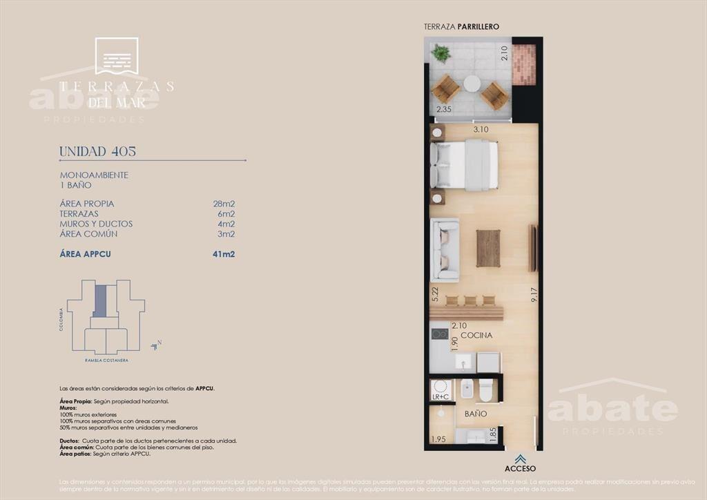Venta apartamento monomabiente con parrillero y garaje
