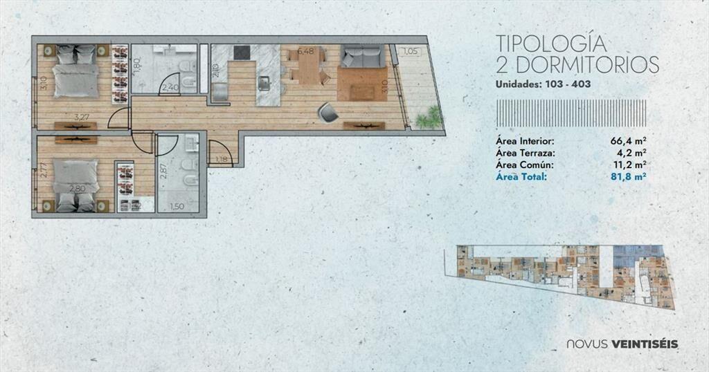 VENTA Apartamento POCITOS 2 dormitorio balcón POZO