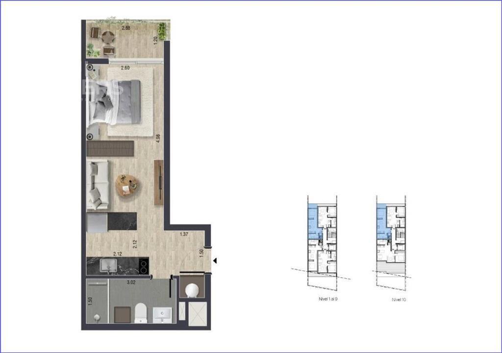 Apartamento monoambiente en venta en Pocitos - 803