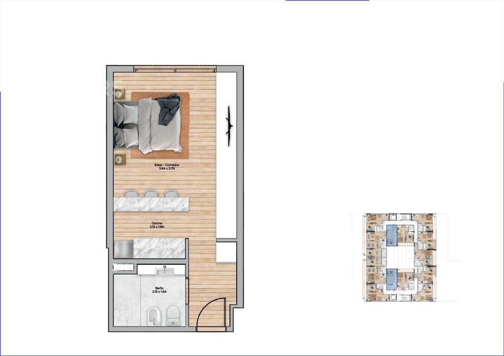Apartamento monoambiente en venta en  Pocitos Nuevo - 103