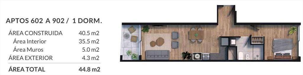 Apartamento de un dormitorio en venta en Cordón Sur - 702