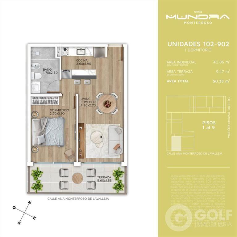 Venta apartamento de un dormitorio en Cordón