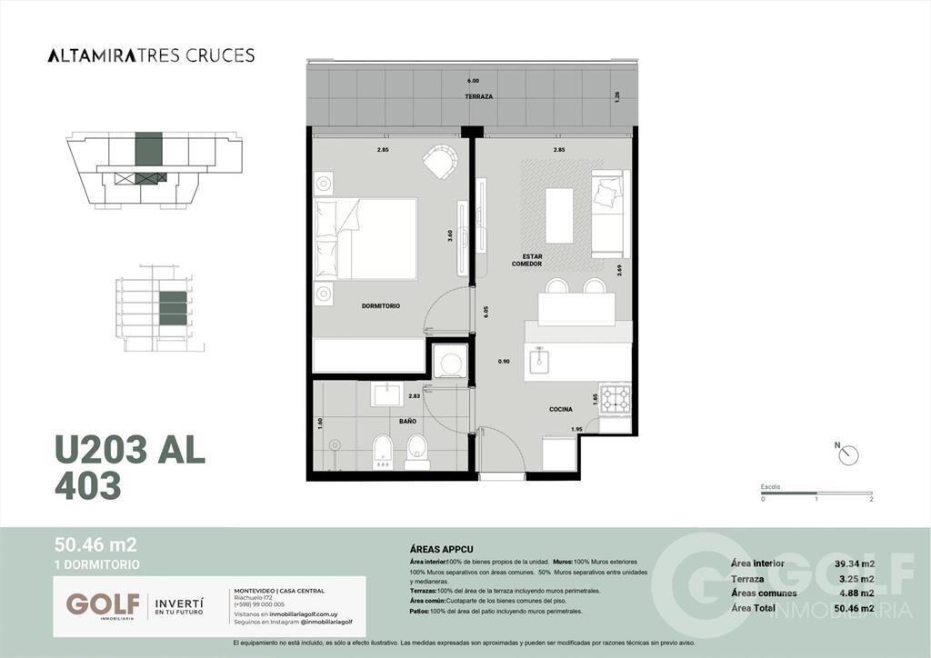 Venta de apartamento de 1 dormitorio en Tres Cruces
