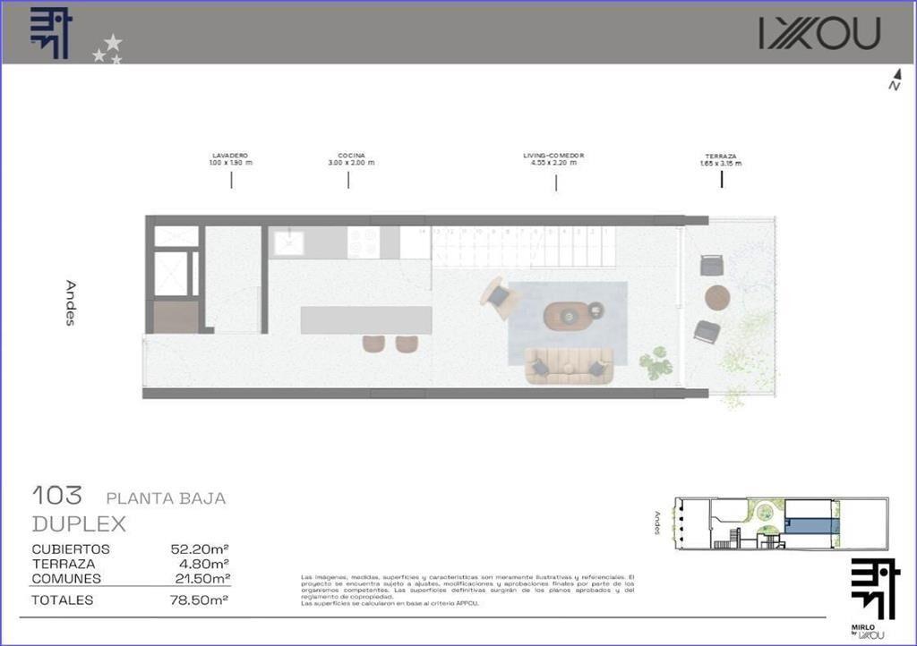 Apartamento dúplex de un dormitorio en venta en Barrio Sur