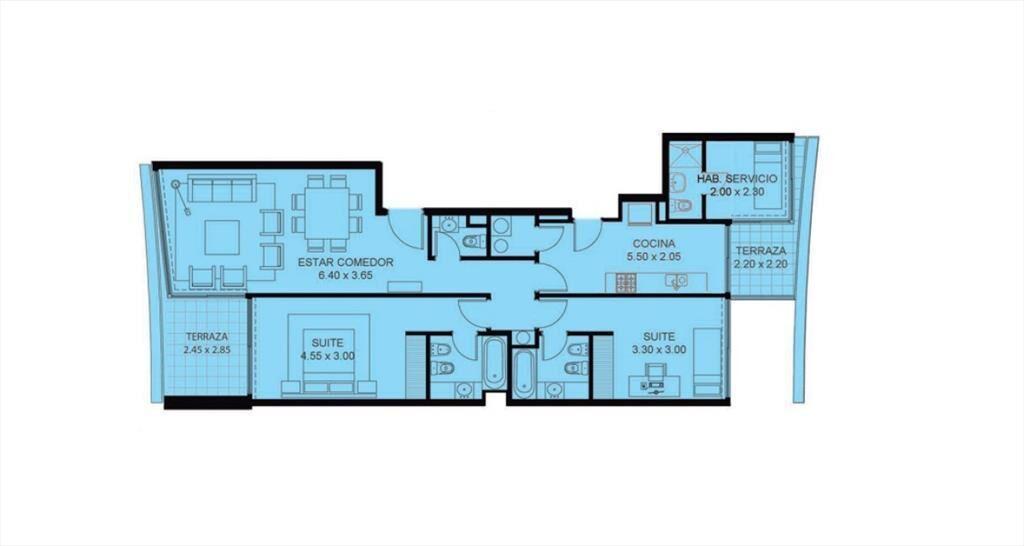 Moderno apartamento de Dos Dormitorios con Vista al Mar - P