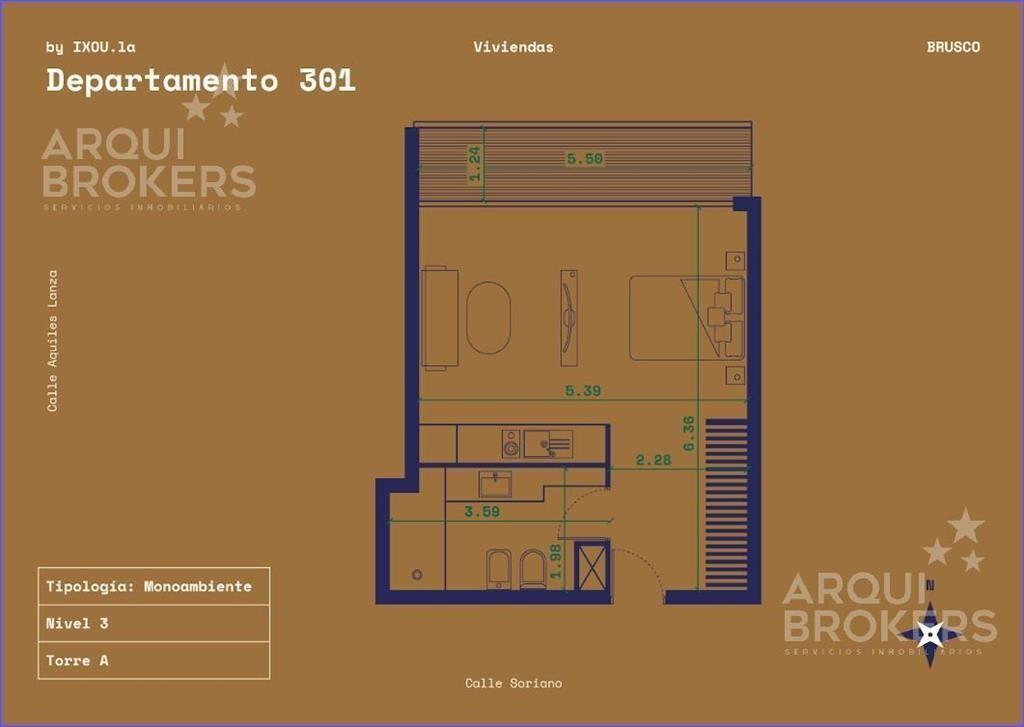 Apartamento monoambiente en venta en Centro - 301A