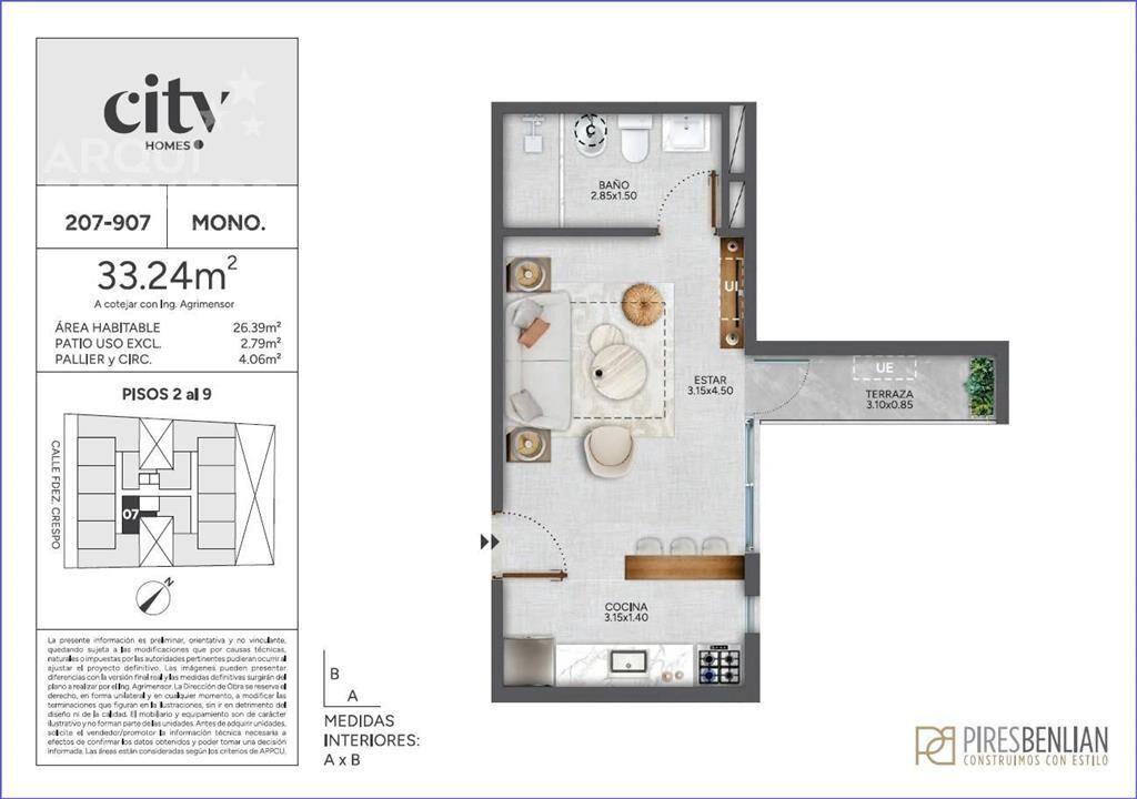 Apartamento de un dormitorio en venta en Cordón - 207