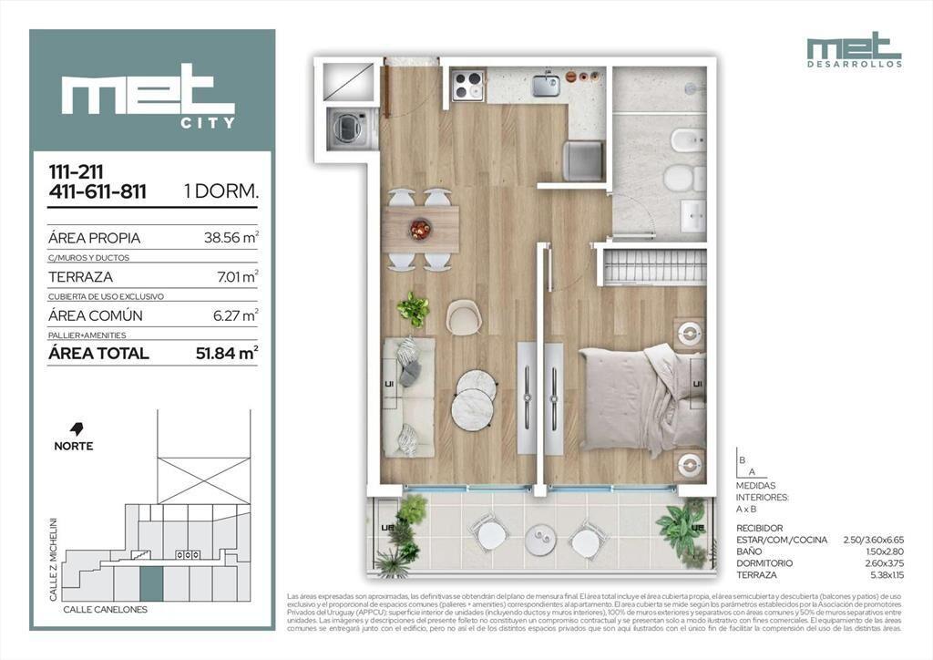 Venta Apartamento 1 Dormitorio en Barrio Sur