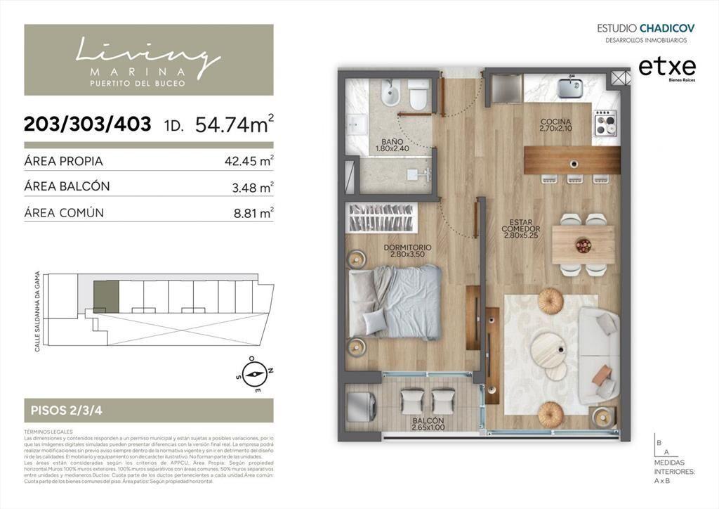 Venta Apartamento + terraza, Living Marina Puertito del B...