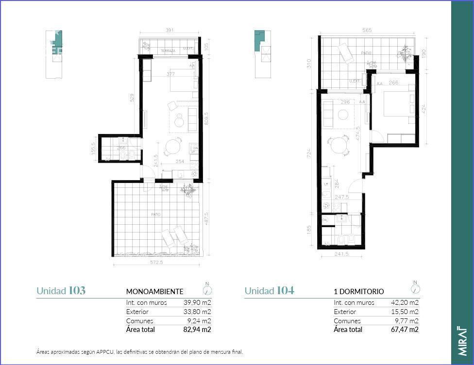 Apartamento monoambiente con patio en venta en Cordón - 103