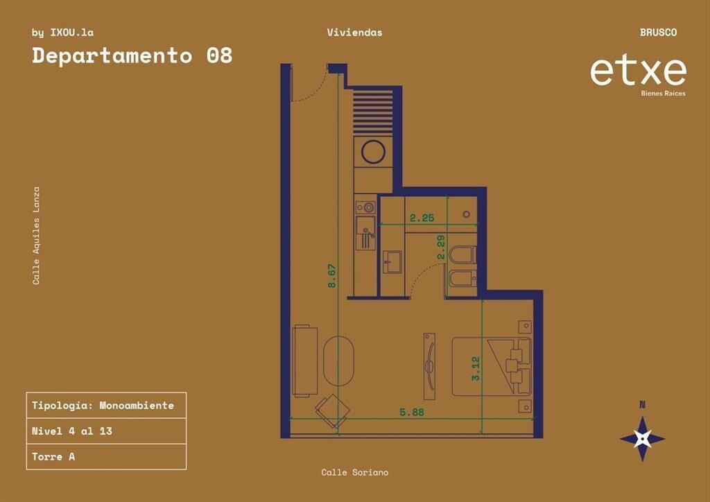 Venta Apartamento de Monoambiente en Brusco by IXOU. ...