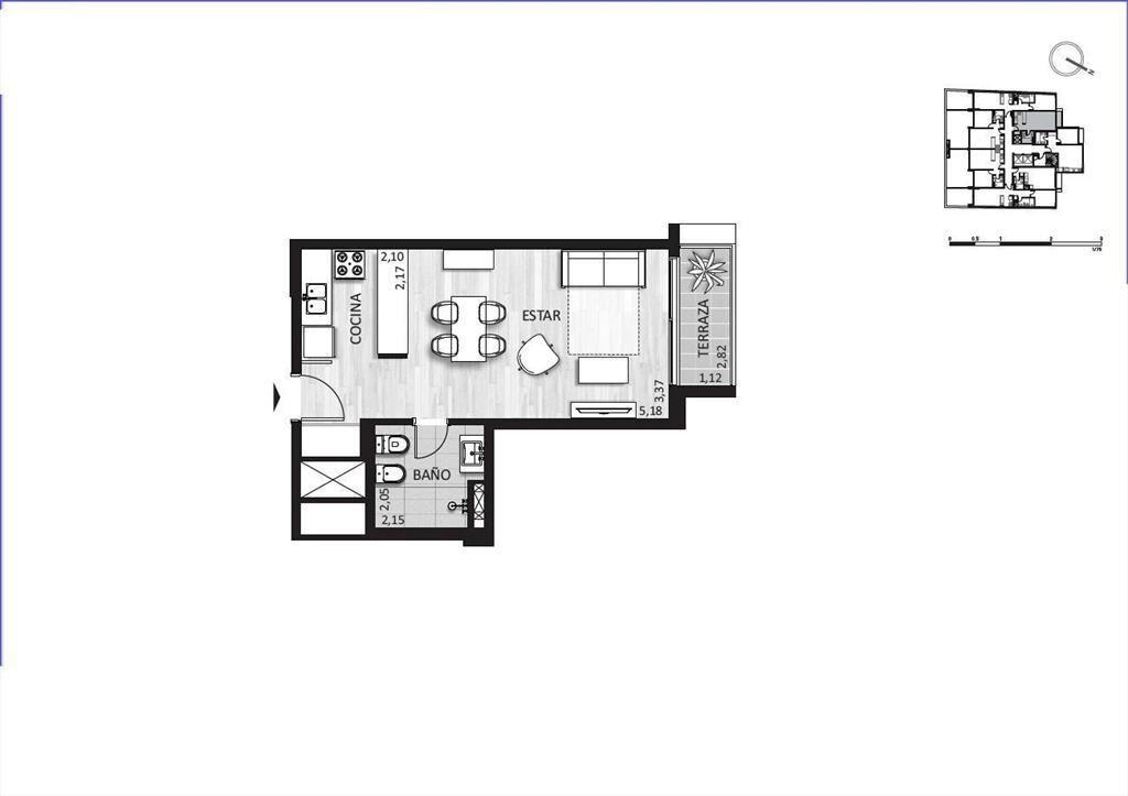 Apartamento monoambiente en venta en Cordón - 105