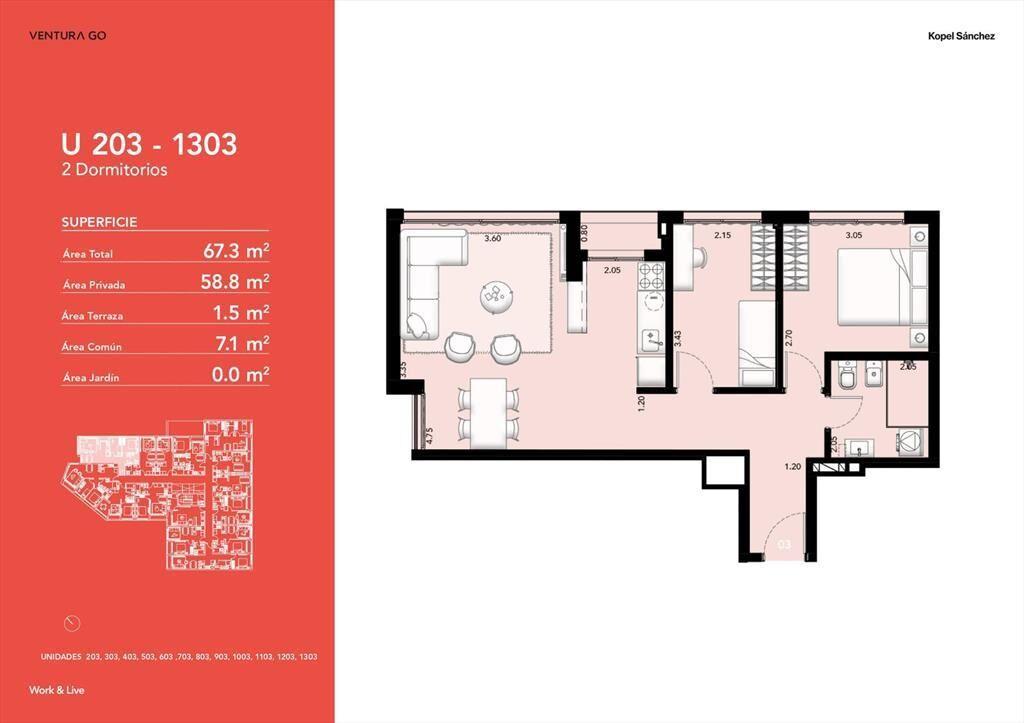 Alquiler Apartamento 2 Dormitorios en Tres Cruces con garaj