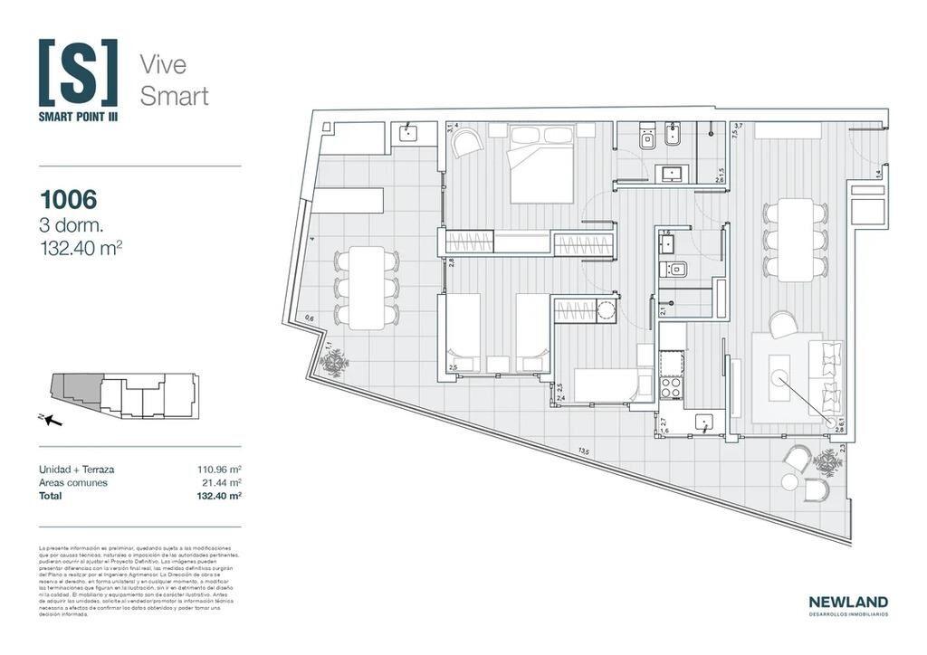 Venta de apartamento de 3 dormitorios en Smart Point III, Tr